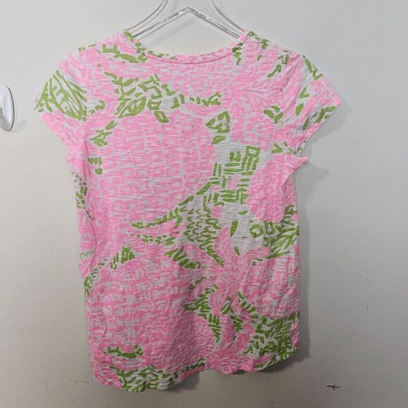 Lilly Pulitzer Etta V neck In Tidal Wave Pineapple Print Short Sleeve Shirt Wome - Picture 4 of 6